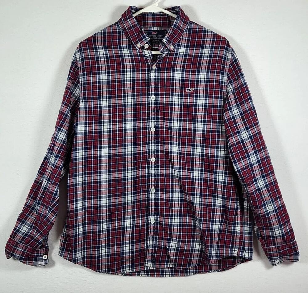 Vineyard Vines Slim Fit Whale Button Down Plaid 100% Cotton Flannel Size L Large